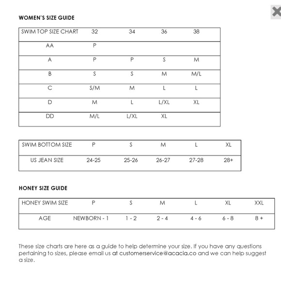 Acacia sizing charts👙❤️ - Picture 2 of 2